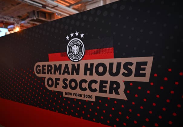 Soccer FIFA World Cup 2026 11 06 2026 German House of Soccer in Manhattan New York, Pre Opening at the opening match of the World Cup 2026, Mexico South Africa, Logo