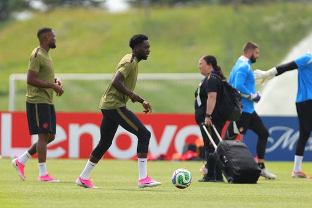 Alphonso Davies of Canada dribbles with the ball during the training session before the 2026 FIFA World Cup, WM, Weltmeisterschaft, Fussball game between Canada and Bosnia and Herzegovina at Toronto FC Training Ground on June 11, 2026 in Toronto, Ontario, Canada  Copyright: xCurtisxWongx xSPPx Sportspressphoto_SPR165040