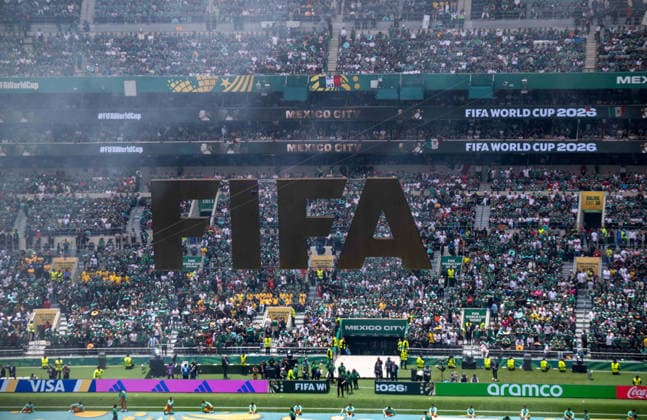 Soccer, Men, FIFA World Cup 2026 in Mexico, Canada and USA, Opening match in Mexico City Group A, 1 Matchday , Mexico South Africa, FIFA Logo is pulled to the roof, 11 06 2026, Copyright: xMatthiasxKochx