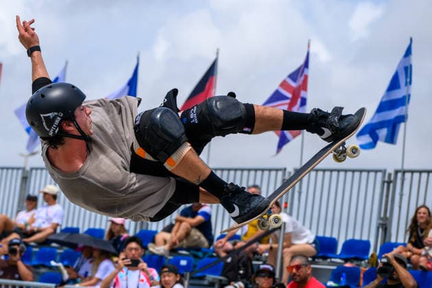 Luigi Cini of Brazil practices during a training session of the men s park skateboard World Cup at Ostia Park in Rome (Italy), June 11, 2026. andreaxstaccioli