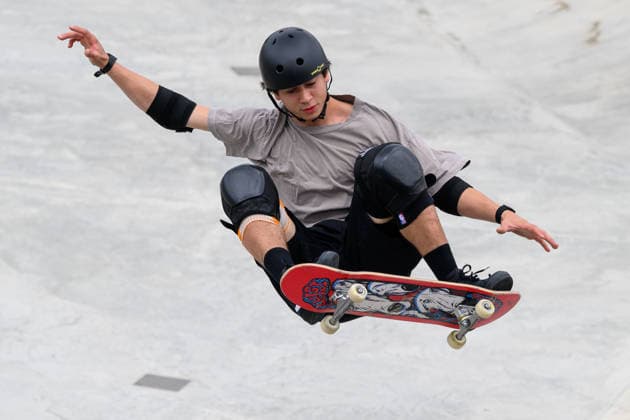 Luigi Cini of Brazil practices during a training session of the men s park skateboard World Cup at Ostia Park in Rome (Italy), June 11, 2026. andreaxstaccioli