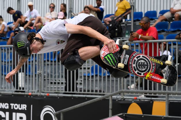 Kalani Staricoff of Brazil practices during a training session of the men s park skateboard World Cup at Ostia Park in Rome (Italy), June 11, 2026. andreaxstaccioli