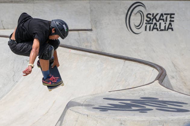 Yuro Nagahara of Japan practices during a training session of the men s park skateboard World Cup at Ostia Park in Rome (Italy), June 11, 2026. andreaxstaccioli