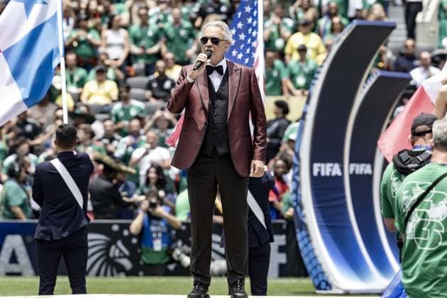 RECORD DATE NOT STATED Match between Mexico and South Africa for the 2026 World Cup. Mexico City (Mexico), 11 06 2026 - World Cup football Mexico - Singer Andrea Bocelli during a performance before the match between Mexico and South Africa, valid for the 2026 World Cup, the opening match takes place at the traditional Azteca Stadium, in Mexico City, this Thursday, June 11, 2026.(Foto: Pedro Paulo Diaz Thenews2 imago images) SPO  Copyright: xPedroxPauloxDiazx