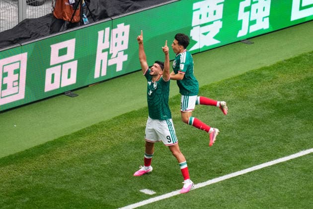Mexico v South Africa - FIFA World Cup, WM, Weltmeisterschaft, Fussball 2026 - Group A MEXICO CITY, MEXICO - JUNE 11: Raul Jimenez (9) of Mexico celebrates after scoring a goal during the World Cup First Stage Group A match between Mexico and South Africa at Estadio Azteca (Mexico Stadium) in Mexico City, Mexico on June 11, 2026. Jose Hernandez Anadolu Mexico City Mexico. Editorial use only. Please get in touch for any other usage.  Copyright: x2026xAnadoluxJosexHernandezx