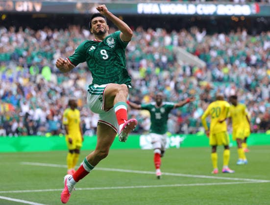 MEXICO CITY, MEXICO - JUNE 11: Raul JimÃ nez of Mexico celebrates after scoring his teams second goal during the FIFA World Cup, WM, Weltmeisterschaft, Fussball 2026 Group A match between Mexico and South Africa at Mexico City Stadium on June 11, 2026 in Mexico City, Mexico.  Copyright: xMBxMediax