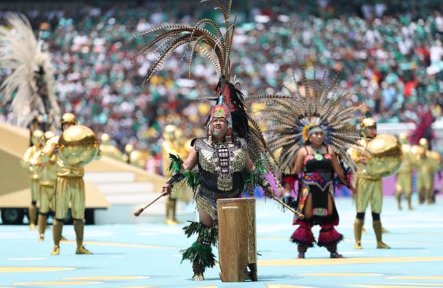 MEXICO CITY, MEXICO - JUNE 11: Performers dance during the Opening Ceremony before the FIFA World Cup, WM, Weltmeisterschaft, Fussball 2026 Group A match between Mexico and South Africa at Mexico City Stadium on June 11, 2026 in Mexico City, Mexico.  Copyright: xMBxMediax