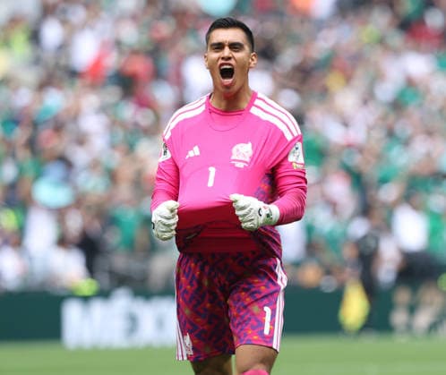 MEXICO CITY, MEXICO - JUNE 11: Mexico goalkeeper Raul Rangel celebrates after his sides first goal during the FIFA World Cup, WM, Weltmeisterschaft, Fussball 2026 Group A match between Mexico and South Africa at Mexico City Stadium on June 11, 2026 in Mexico City, Mexico.  Copyright: xMBxMediax