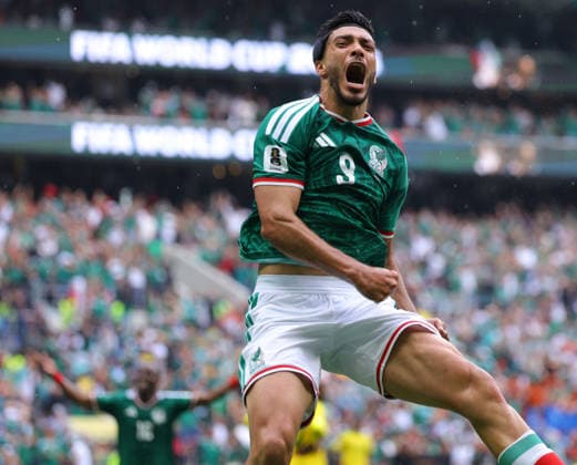 MEXICO CITY, MEXICO - JUNE 11: Raul JimÃ nez of Mexico celebrates after scoring his teams second goal during the FIFA World Cup, WM, Weltmeisterschaft, Fussball 2026 Group A match between Mexico and South Africa at Mexico City Stadium on June 11, 2026 in Mexico City, Mexico.  Copyright: xMBxMediax