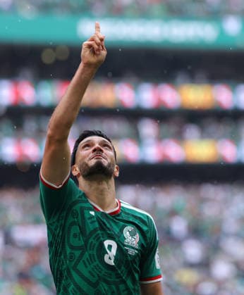 MEXICO CITY, MEXICO - JUNE 11: Raul JimÃ nez of Mexico celebrates after scoring his teams second goal during the FIFA World Cup, WM, Weltmeisterschaft, Fussball 2026 Group A match between Mexico and South Africa at Mexico City Stadium on June 11, 2026 in Mexico City, Mexico.  Copyright: xMBxMediax
