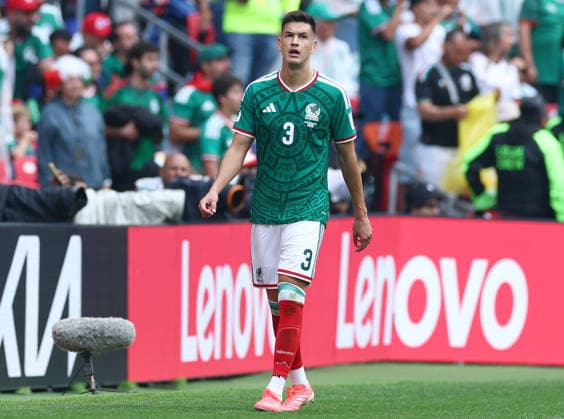 Mexico s Cesar Montes leaves the pitch after receiving a red card in the closing minutes against South Africa in a FIFA World Cup, WM, Weltmeisterschaft, Fussball match at Aztec Stadium in Mexico City, Mexico, on Thursday, June 11, 2026. It was the third red card in the match.  MEX20260611924 CHRISTIANxBRUNSKILL