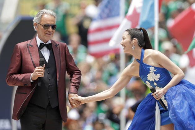 MEXICO, MEXICO Mexico City - JUNE 11, 2026: Tenor Andrea Bocelli (L) and singer Ejae perform during the opening ceremony of the 2026 FIFA World Cup, WM, Weltmeisterschaft, Fussball at Mexico City Stadium FIFA World Cup 2026 Opening Ceremony  - ZUMAt113 20260611_zaa_t113_404 Copyright: xMikhailxSinitsynx