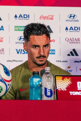 Stephen Eustáquio of Canada answers questions from media during the pre-game press conference, PK, Pressekonferenz before the 2026 FIFA World Cup, WM, Weltmeisterschaft, Fussball game between Canada and Bosnia and Herzegovina at Toronto Stadium on June 11, 2026 in Toronto, Ontario, Canada  Copyright: xCurtisxWongx xSPPx Sportspressphoto_SPR165072