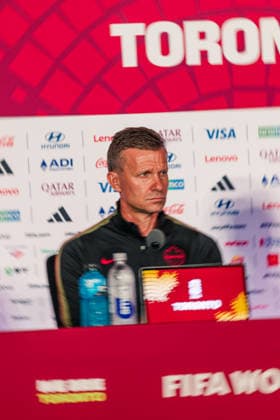 Canada head coach Jesse Marsch answers questions from media during the pre-game press conference, PK, Pressekonferenz before the 2026 FIFA World Cup, WM, Weltmeisterschaft, Fussball game between Canada and Bosnia and Herzegovina at Toronto Stadium on June 11, 2026 in Toronto, Ontario, Canada  Copyright: xCurtisxWongx xSPPx Sportspressphoto_SPR165075