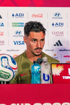 Stephen Eustáquio of Canada answers questions from media during the pre-game press conference, PK, Pressekonferenz before the 2026 FIFA World Cup, WM, Weltmeisterschaft, Fussball game between Canada and Bosnia and Herzegovina at Toronto Stadium on June 11, 2026 in Toronto, Ontario, Canada  Copyright: xCurtisxWongx xSPPx Sportspressphoto_SPR165076