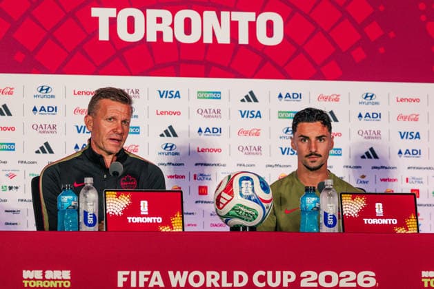 Canada head coach Jesse Marsch answers questions from media during the pre-game press conference, PK, Pressekonferenz before the 2026 FIFA World Cup, WM, Weltmeisterschaft, Fussball game between Canada and Bosnia and Herzegovina at Toronto Stadium on June 11, 2026 in Toronto, Ontario, Canada  Copyright: xCurtisxWongx xSPPx Sportspressphoto_SPR165077