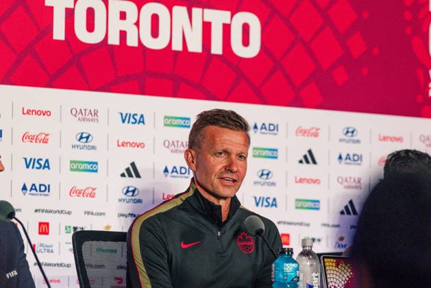 Canada head coach Jesse Marsch answers questions from media during the pre-game press conference, PK, Pressekonferenz before the 2026 FIFA World Cup, WM, Weltmeisterschaft, Fussball game between Canada and Bosnia and Herzegovina at Toronto Stadium on June 11, 2026 in Toronto, Ontario, Canada  Copyright: xCurtisxWongx xSPPx Sportspressphoto_SPR165084
