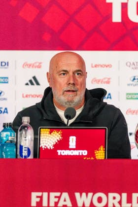 Bosnia and Herzegovina head coach Sergej Barbarez answers questions from media during the pre-game press conference, PK, Pressekonferenz before the 2026 FIFA World Cup, WM, Weltmeisterschaft, Fussball game between Canada and Bosnia and Herzegovina at Toronto Stadium on June 11, 2026 in Toronto, Ontario, Canada  Copyright: xCurtisxWongx xSPPx Sportspressphoto_SPR165121