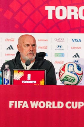 Bosnia and Herzegovina head coach Sergej Barbarez answers questions from media during the pre-game press conference, PK, Pressekonferenz before the 2026 FIFA World Cup, WM, Weltmeisterschaft, Fussball game between Canada and Bosnia and Herzegovina at Toronto Stadium on June 11, 2026 in Toronto, Ontario, Canada  Copyright: xCurtisxWongx xSPPx Sportspressphoto_SPR165123