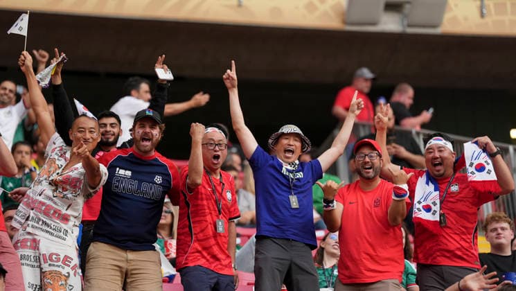 (260612) -- GUADALAJARA, June 12, 2026 -- Fans of South Korea cheer before the group A match between South Korea and the Czech Republic at the 2026 FIFA World Cup, WM, Weltmeisterschaft, Fussball at Guadalajara Stadium in Guadalajara, Mexico, June 11, 2026. (Photo by Xinhua) (SP)MEXICO-GUADALAJARA-FOOTBALL-FIFA WORLD CUP-GROUP A-KOR VS CZE MartinxZabala 