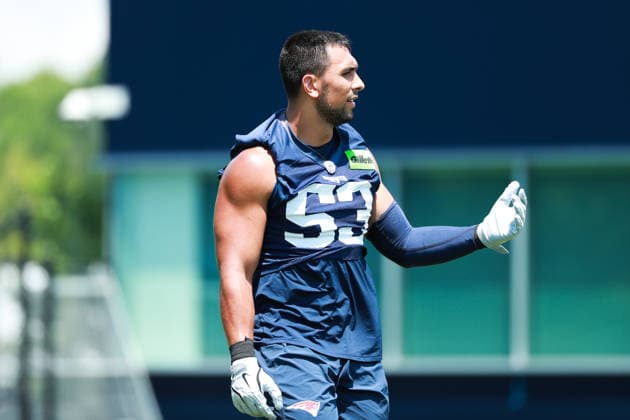 FOXBOROUGH, MA- JUNE 11: Christian Elliss 53 of the New England Patriots on the field during New England Patriots Minicamp on June 11, 2026, at Gillette Stadium in Foxborough, Massachusetts. (Photo by Summer Lamont Icon Sportswire) NFL, American Football Herren, USA JUN 11 New England Patriots Minicamp EDITORIAL USE ONLY Icon260611022