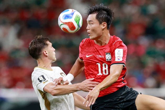 FIFA World Cup, WM, Weltmeisterschaft, Fussball 2026 - Group A - South Korea vs Czechia Oh Hyeon-Gyu (R) of South Korea battles for the ball with Robin Hranac (L) of Czechia during the FIFA World Cup 2026 Group A match between South Korea and Czechia in Guadalajara, Mexico, 11 June 2026. GUADALAJARA Mexico  Copyright: xALEXxCRUZx