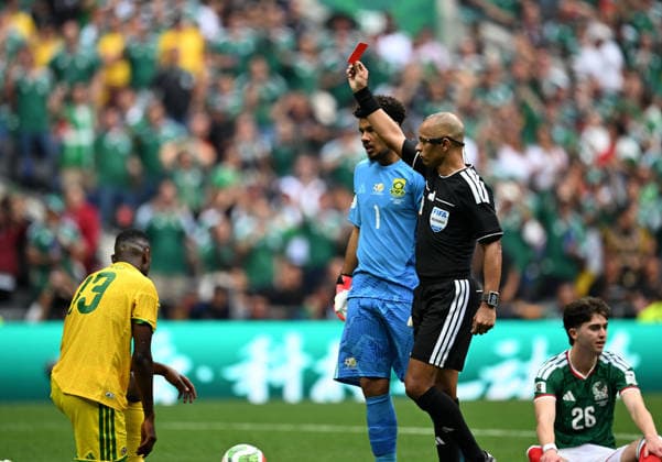 260612 -- MEXICO CITY, June 12, 2026 -- Sphephelo Sithole 1st L of South Africa is shown a red card during the group A match between Mexico and South Africa at the 2026 FIFA World Cup, WM, Weltmeisterschaft, Fussball at Mexico City Stadium in Mexico City, Mexico, June 11, 2026. SPMEXICO-MEXICO CITY-FOOTBALL-FIFA WORLD CUP-GROUP A-MEX VS RSA WuxWei  (SP)MEXICO-MEXICO CITY-FOOTBALL-FIFA WORLD CUP-GROUP A-MEX VS RSA IMAGO WuxWei  imago images 0858942185