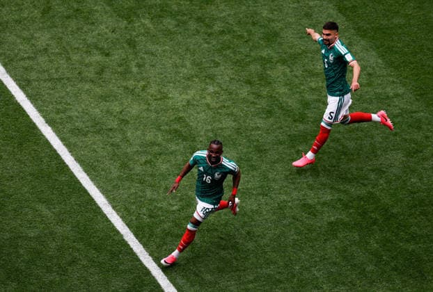 (260612) -- MEXICO CITY, June 12, 2026 -- Julian Quinones (L) of Mexico celebrates scoring during the group A match between Mexico and South Africa at the 2026 FIFA World Cup, WM, Weltmeisterschaft, Fussball at Mexico City Stadium in Mexico City, Mexico, June 11, 2026. (Photo by Xinhua) (SP)MEXICO-MEXICO CITY-FOOTBALL-FIFA WORLD CUP-GROUP A-MEX VS RSA FranciscoxCanedo 