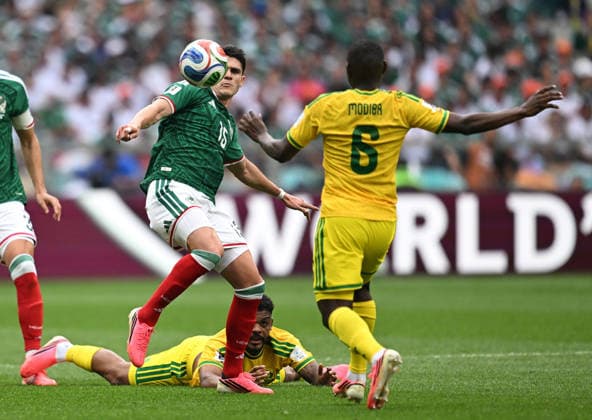 (260612) -- MEXICO CITY, June 12, 2026 -- Israel Reyes (L) of Mexico competes during the group A match between Mexico and South Africa at the 2026 FIFA World Cup, WM, Weltmeisterschaft, Fussball at Mexico City Stadium in Mexico City, Mexico, June 11, 2026. (Photo by Xinhua) (SP)MEXICO-MEXICO CITY-FOOTBALL-FIFA WORLD CUP-GROUP A-MEX VS RSA LucioxTavora 