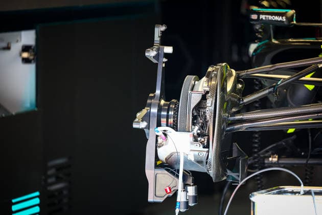 MOTORSPORTS - Formula 1 - 2026 Barcelona-Catalunya Grand Prix Photo by IPA ABACAPRESS.COM85600195 - Technical details on Mercedes brakes, during the Barcelona-Catalunya Grand Prix, Barcelona, June 11–14, 2026, Montmeló, 2026 Formula 1 World Championship, WM, Weltmeisterschaft Spain Spain  Copyright: xIPAxSport ABACAx