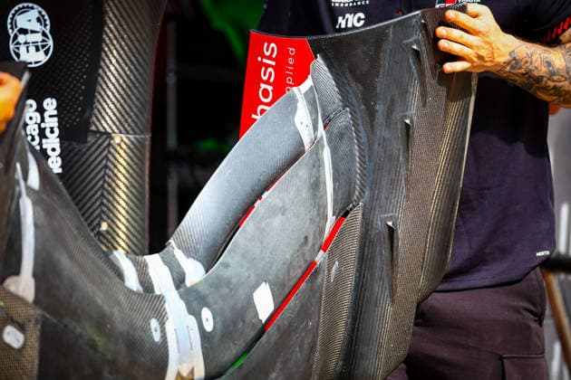 IPA85600402 - Haas front wing, technical detail, during the Barcelona-Catalunya Grand Prix, Barcelona, June 11–14, 2026, Montmeló, 2026 Formula 1 World Championship, WM, Weltmeisterschaft  Copyright: xFedericoxBasile IPAxSportx xx 85600402