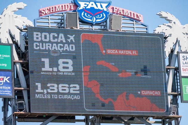 Fußball, FIFA WM 2026, Nationalteam Curacao, Training June 11, 2026, Boca Raton, Fl, USA: The scoreboard at FAU is seen as CuraoÂßao trains in Boca Raton ahead of the nationÃ¢â‚¬â ¢s first FIFA World Cup, WM, Weltmeisterschaft, Fussball appearance. Boca Raton USA - ZUMAc343 0858955155st Copyright: xChrisxBeckettx