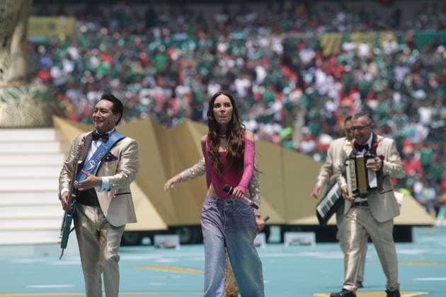 Fußball, FIFA WM 2026, Eröffnungsfeier in Mexiko Stadt #5 2026 FIFA World Cup, WM, Weltmeisterschaft, Fussball Opening Ceremony Belinda and the Angeles Azules perform during the 2026 FIFA World Cup opening ceremony at Estadio Azteca. on June 11, 2026 in Mexico City, Mexico. Mexico City CDMX Mexico Copyright: xIsmaelxRosasx