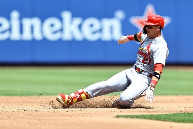 MLB, Baseball Herren, USA St. Louis Cardinals Vs. New York Mets St. Louis Cardinals player Lars Nootbaar 21 slides into second base with a double during the third inning of a baseball game against the New York Mets at Citi Field in Flushing, New York, on June 11, 2026. Flushing New York United States  Copyright: xGordonxDonovanx originalFilename:donovan-mlbstlou260611_npbMt.jpg
