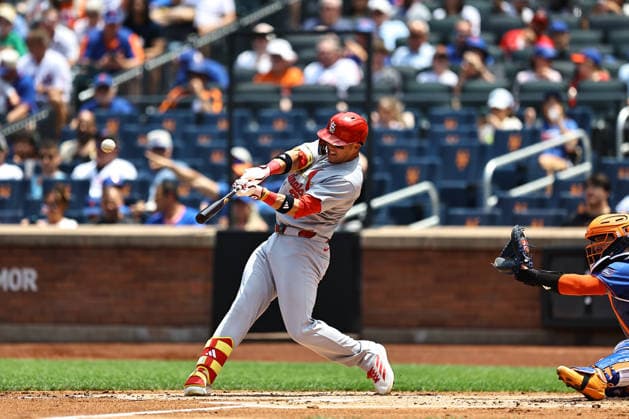 MLB, Baseball Herren, USA St. Louis Cardinals Vs. New York Mets St. Louis Cardinals player Lars Nootbaar, number 21, hits a solo home run during the second inning of a baseball game against the New York Mets at Citi Field in Flushing, New York, on June 11, 2026. Flushing New York United States  Copyright: xGordonxDonovanx originalFilename:donovan-mlbstlou260611_np8nO.jpg
