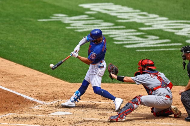 MLB, Baseball Herren, USA St. Louis Cardinals Vs. New York Mets MJ Melendez of the New York Mets singles during the fourth inning of a baseball game against the St. Louis Cardinals at Citi Field in Flushing, New York, on June 11, 2026. Flushing New York United States  Copyright: xGordonxDonovanx originalFilename:donovan-mlbstlou260611_npooy.jpg