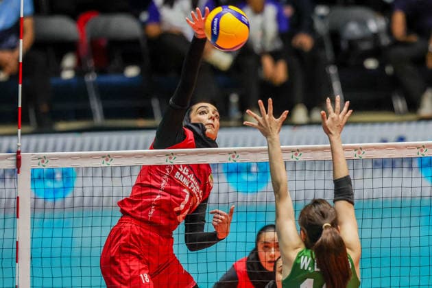 Volleyball, Frauen, AVC Womens Cup, Iran - Hongkong (260612) -- ILOCOS SUR PROVINCE, June 12, 2026 -- Elaheh Poorsaleh Shahdehsari (L) of Iran spikes during the pool B match between Iran and China s Hong Kong at the 2026 AVC Women s Cup in Ilocos Sur Province, the Philippines, on June 12, 2026. ) (SP)PHILIPPINES-ILOCOS SUR PROVINCE-VOLLEYBALL-AVC WOMEN S CUP-HKG VS IRA RouellexUmali 