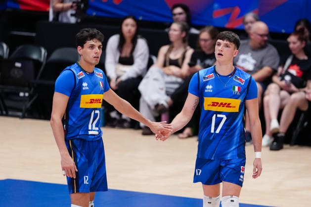 Volleyball, Nations League, Deutschland - Italien Germany V Italy - 2026 Men s Volleyball Nations League - Ottawa -Day2 Mattia Bottolo 12 and Luca Porro 17 of Italy compete during the 2026 Men s Volleyball Nations League match between Germany and Italy at TD Place Arena on June 11, 2026, in Ottawa, Canada. Ottawa Ontario Canada  Copyright: xYuanxTianx originalFilename:tian-2026mens260611_np5JS.jpg