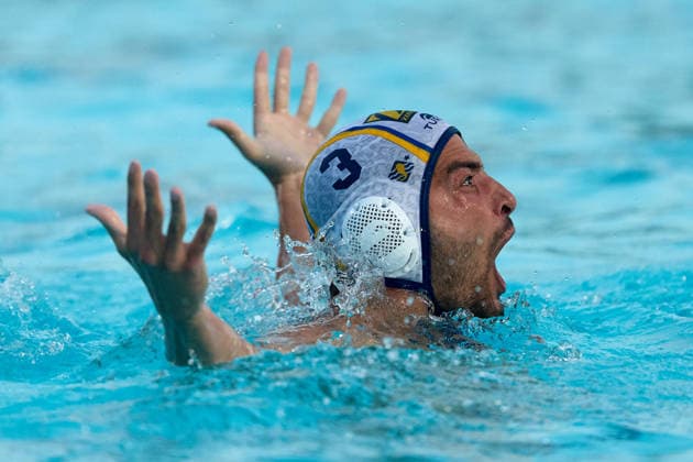 Alessandro Velotto of Zodiac CNAB gestures in celebration after scoring during the European Aquatics Men™s Water polo, Wasserball Champions League semi-final (SF1) match between Zodiac CNAB and FTC Telekom Waterpolo at the National Pool, Tal-Qroqq, Malta, on 11 June, 2026 Zodiac CNAB v FTC Telekom Waterpolo - Men™s Water Polo Men Champions League 2026 EA_CL_2026_MLT