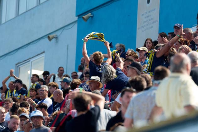 Zodiac CNAB fans celebrate after the European Aquatics Men™s Water polo, Wasserball Champions League semi-final (SF1) match between Zodiac CNAB and FTC Telekom Waterpolo at the National Pool, Tal-Qroqq, Malta, on 11 June 2026. Zodia CNAB; FTC Telekom Waterpolo; Men Water Polo Men Championships Qualification Round 2025 Group G EA_CL_2026_MLT