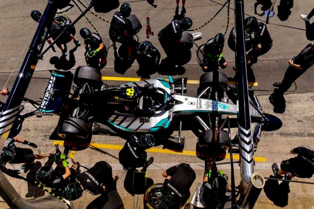 BARCELONA Practice a pit stop with the car of Formula 1 driver Kimi Antonelli or Mercedes AMG Petronas Formula One Team during the Formula 1 Spain Catalonia at the Circuit de Barcelona Catalunya on June 12, 2026 in Barcelona, Spain Photo by DeFodi Images
