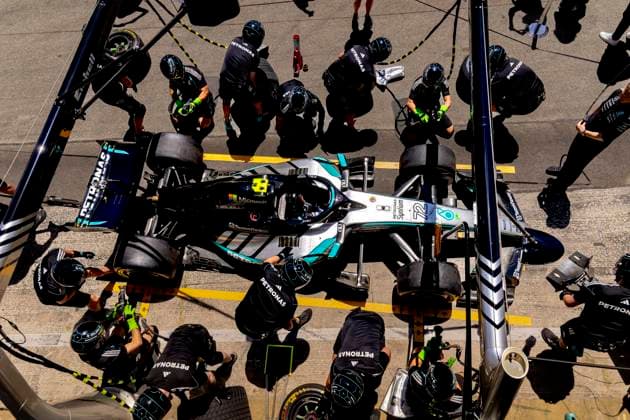 BARCELONA Practice a pit stop with the car of Formula 1 driver Kimi Antonelli or Mercedes AMG Petronas Formula One Team during the Formula 1 Spain Catalonia at the Circuit de Barcelona Catalunya on June 12, 2026 in Barcelona, Spain Photo by DeFodi Images