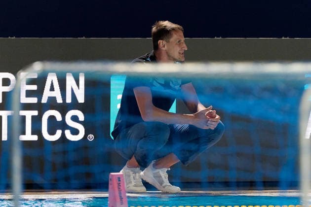 Sandro Sukno, head coach of Pro Recco gestures during the European Aquatics Men™s Water polo, Wasserball Champions League semi-final (SF2) match between Pro Recco and Olympiacos SFP at the National Pool, Tal-Qroqq, Malta, on 11 June 2026. Pro Recco v Olympiacos SFP - Men™s Water Polo Men Champions League 2026 EA_CL_2026_MLT