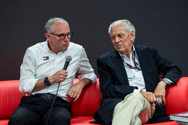 F1 - BARCELONA-CATALUNYA GRAND PRIX 2026 Stefano Domenicali president and CEO of Formula 1, portrait Marco Tronchetti Provera, Pirelli Executive Vice President and Chairman of Fondazione Pirelli, portrait Pirelli™s 500 Grands Prix book presentation press conference, PK, Pressekonferenz during the Formula 1 Barcelona-Catalunya Grand Prix 2026, 7th round of the 2026 Formula One World Championship, WM, Weltmeisterschaft from June 12 to 14, 2026 on the Circuit de Barcelona-Catalunya, in Montmelo, Spain - MontmeloSpain  Copyright: xXavixBonillax