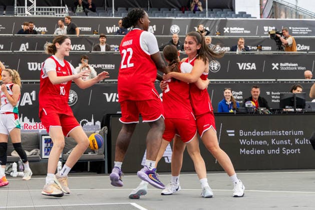 BASKETBALL - FIBA 3x3 World Tour VIENNA,AUSTRIA,12.JUN.26 - BASKETBALL - FIBA 3x3 World Tour. Image shows the rejoicing of AUT.  GEPAxpictures xPhilippxBrem