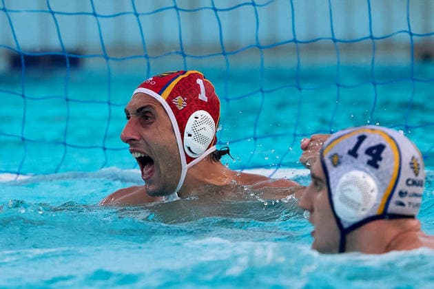 Unai Rubio Aguirre, goalkeeper of Zodiac CNAB reacts during the European Aquatics Men™s Water polo, Wasserball Champions League semi-final (SF1) match between Zodiac CNAB and FTC Telekom Waterpolo at the National Pool, Tal-Qroqq, Malta, on 11 June, 2026 Zodiac CNAB v FTC Telekom Waterpolo - Men™s Water Polo Men Champions League 2026 EA_CL_2026_MLT