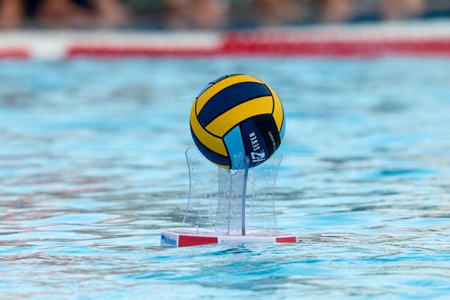The KAP7 LEN European Aquatics Official Champions League ball stands on a floating ball holder ahead of the European Aquatics Men™s Water polo, Wasserball Champions League semi-final (SF1) match between Zodiac CNAB and FTC Telekom Waterpolo at the National Pool, Tal-Qroqq, Malta, on 11 June, 2026 Zodiac CNAB v FTC Telekom Waterpolo - Men™s Water Polo Men Champions League 2026 EA_CL_2026_MLT