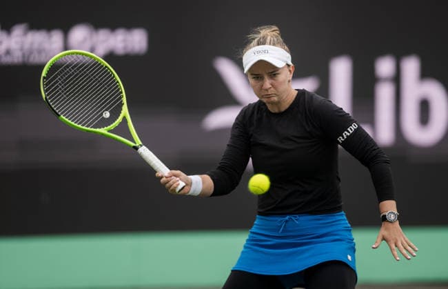 S-HERTOGENBOSCH, NETHERLANDS - JUNE 12: Barbora Krejcikova of the Czech Republic plays a forehand against Elena-Gabriela Ruse of Romania during their WTA, Tennis Damen Singles match at the LibÃ ma Open on June 12, 2026 at Autotron s-Hertogenbosch in s-Hertogenbosch, Netherlands. Credit: Andy Astfalck NurPhoto Netherlands Copyright: xAndyxAstfalckx