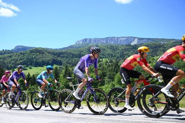Tour Auvergne - Rhone-Alpes 2026 Stage 6 CREST-VOLAND, FRANCE - JUNE 12 : Charmig Anthon (DEN) of UNO-X Mobility, Engelhardt Felix (GER) of Team Jayco AlUla during stage 6 of the 78th edition of Tour Auvergne - Rhone-Alpes an UCI World Tour 2.UWT cycling road race stage for Men Elite of 182.3 km with start in Saint-Vulbas and finish in Crest-Voland on June 12, 2026 in Crest-Voland, France, 12 06 2026 ( Motordriver Guy De Vuyst - Crest-Voland France  Copyright: xVincentxKalutx
