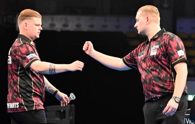 12 06 2026, xhbx, Dart World Cup of Darts 2026, v l Mike de Decker Belgium , Dimitri Van den Bergh Belgium DFL DFB REGULATIONS PROHIBIT ANY USE OF PHOTOGRAPHS as IMAGE SEQUENCES and or QUASI VIDEO Frankfurt